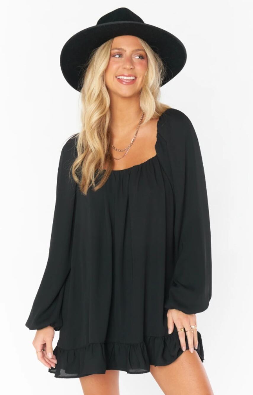 SHOW ME YOUR MUMU Women's Briar Mini Dress Small Black Ruffle Long Sleeve NWT